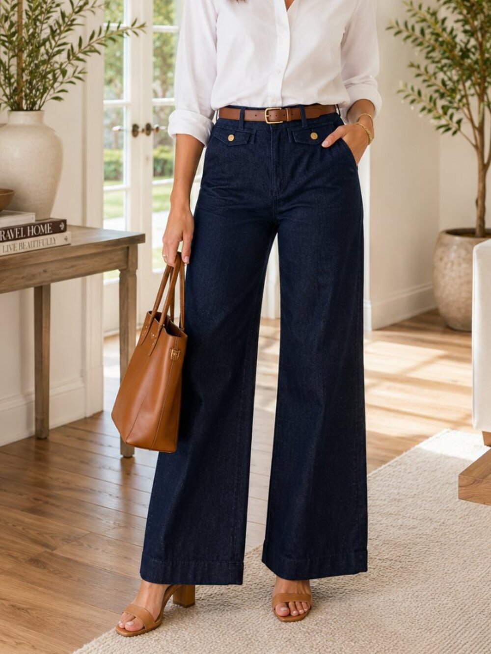 NWT Ann Taylor Petite 2P High Rise Wide Leg Dark Wash Denim Trouser Jeans